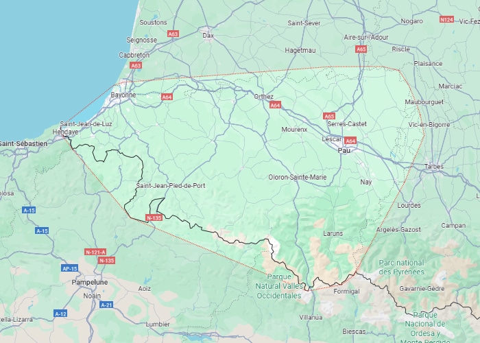 Carte Pays Basque Pyrénées : Bayonne, Pau, Pampelune